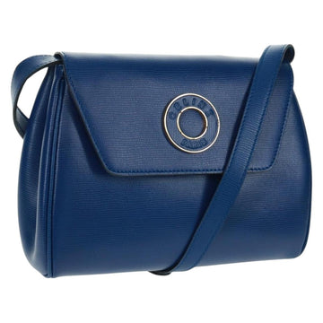 CELINE Circle Shoulder Bag Leather Blue Gold Auth 170782V