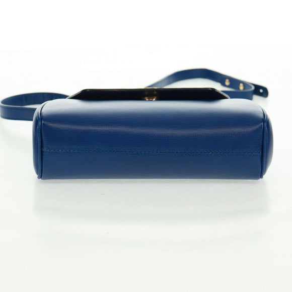 CELINE Circle Shoulder Bag Leather Blue Gold Auth 170782V