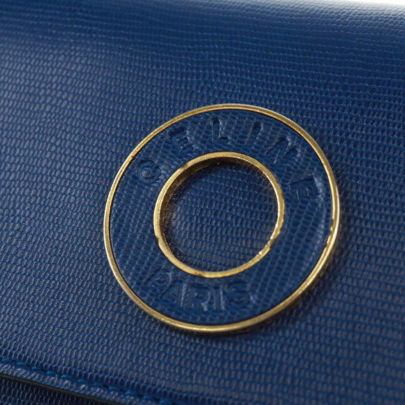 CELINE Circle Shoulder Bag Leather Blue Gold Auth 170782V