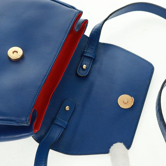 CELINE Circle Shoulder Bag Leather Blue Gold Auth 170782V