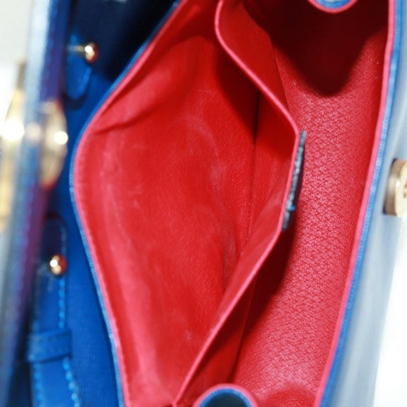 CELINE Circle Shoulder Bag Leather Blue Gold Auth 170782V