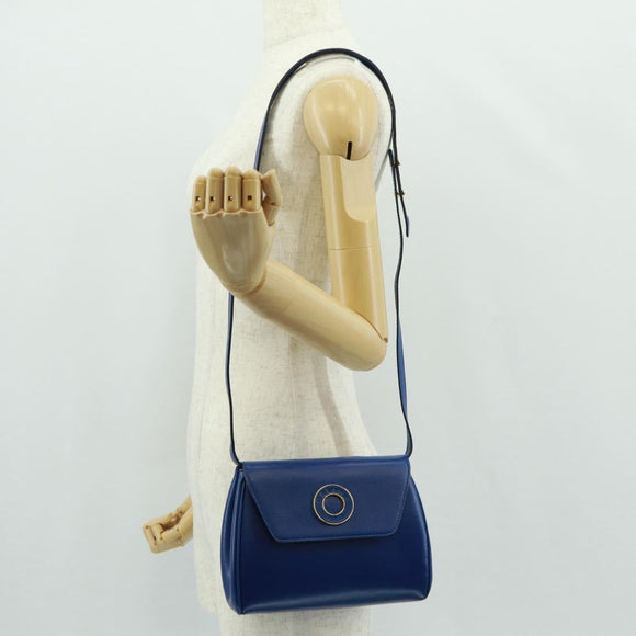 CELINE Circle Shoulder Bag Leather Blue Gold Auth 170782V