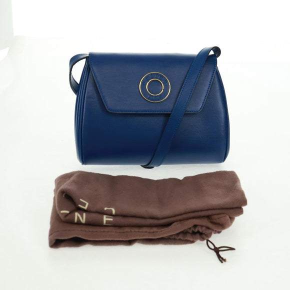 CELINE Circle Shoulder Bag Leather Blue Gold Auth 170782V