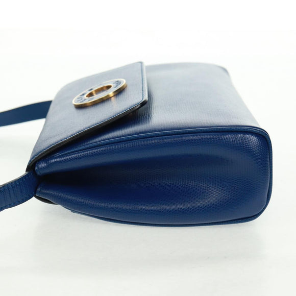 CELINE Circle Shoulder Bag Leather Blue Gold Auth 170782V