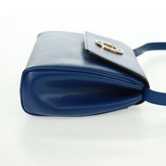 CELINE Circle Shoulder Bag Leather Blue Gold Auth 170782V