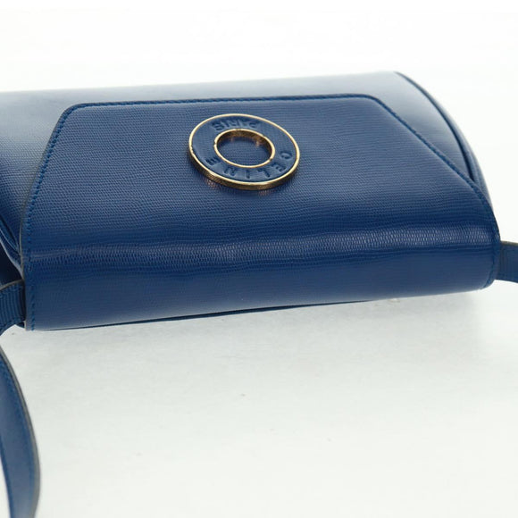 CELINE Circle Shoulder Bag Leather Blue Gold Auth 170782V