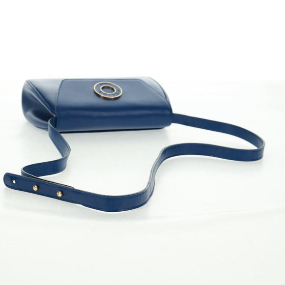 CELINE Circle Shoulder Bag Leather Blue Gold Auth 170782V