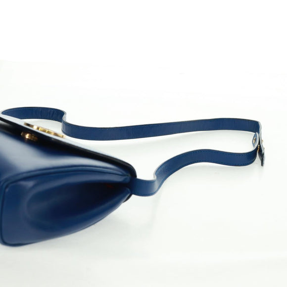 CELINE Circle Shoulder Bag Leather Blue Gold Auth 170782V