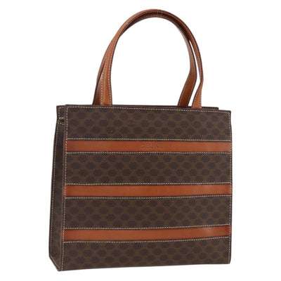 CELINE Macadam Canvas Hand Bag PVC Leather Brown Gold Auth 170786