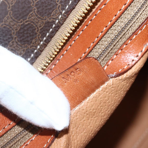 CELINE Macadam Canvas Hand Bag PVC Leather Brown Gold Auth 170786