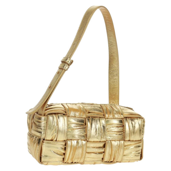 BOTTEGA VENETA MAXI INTRECCIATO Cassette Shoulder Bag Leather Gold Auth 170792
