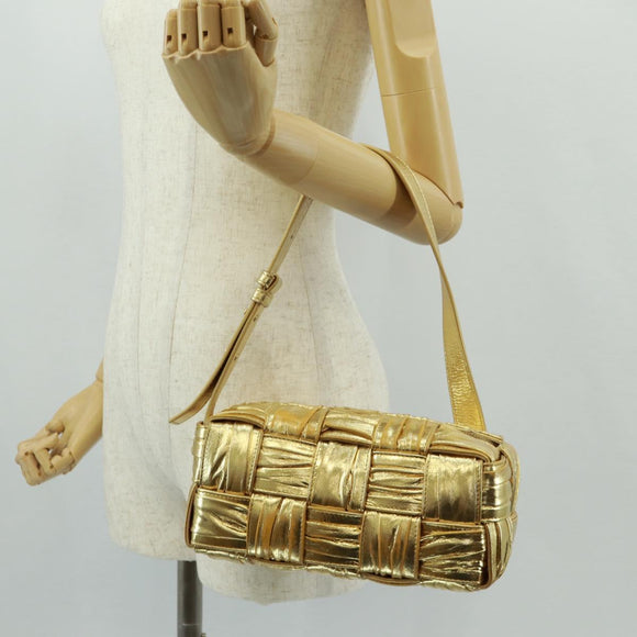 BOTTEGA VENETA MAXI INTRECCIATO Cassette Schoudertas Leer Goud Origineel 170792