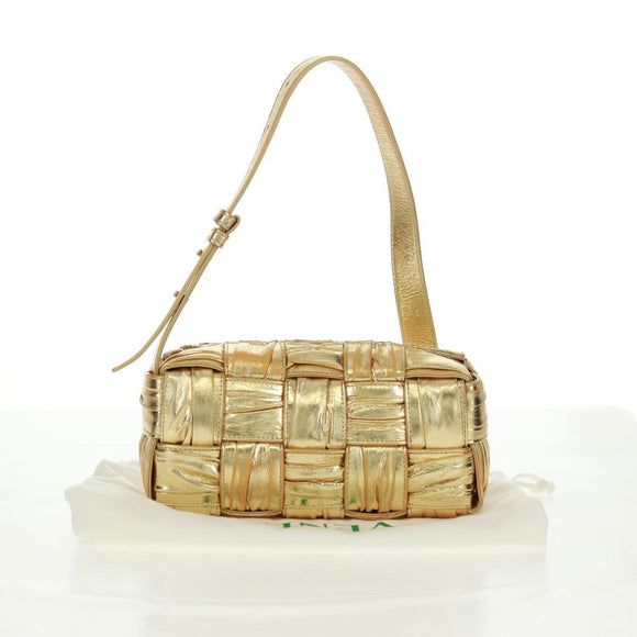 BOTTEGA VENETA MAXI INTRECCIATO Cassette Schoudertas Leer Goud Origineel 170792