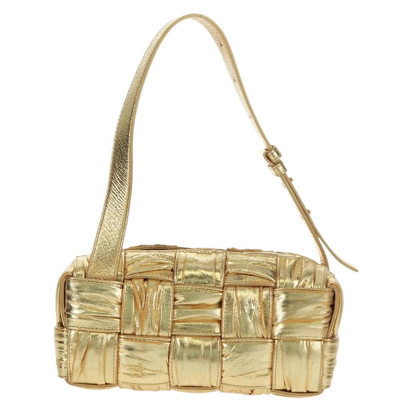 BOTTEGA VENETA MAXI INTRECCIATO Cassette Schoudertas Leer Goud Origineel 170792