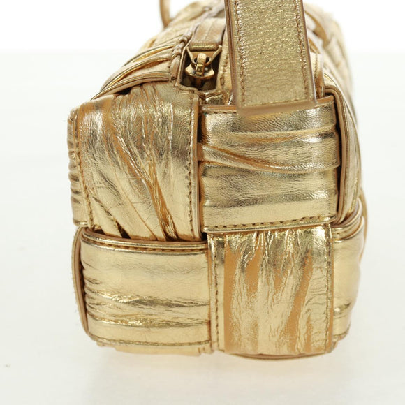 BOTTEGA VENETA MAXI INTRECCIATO Cassette Shoulder Bag Leather Gold Auth 170792