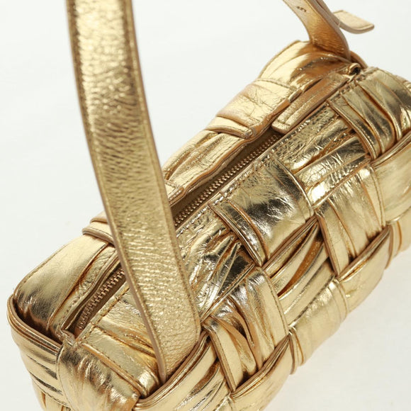 BOTTEGA VENETA MAXI INTRECCIATO Cassette Schoudertas Leer Goud Origineel 170792