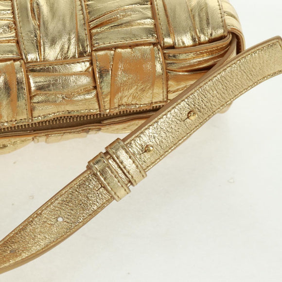 BOTTEGA VENETA MAXI INTRECCIATO Cassette Schoudertas Leer Goud Origineel 170792