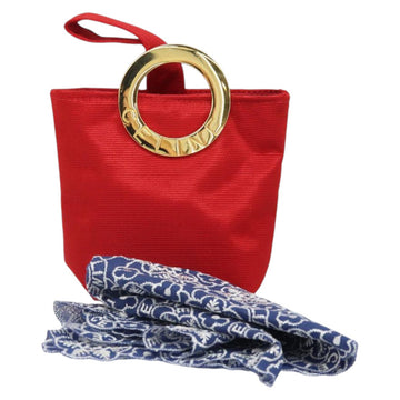 CELINE Circle Pouch Nylon Handkerchief Set Red Gold Auth 170797V