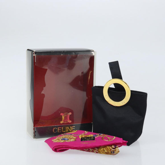 CELINE Circle Pouch Nylon Black Gold Auth 170798V