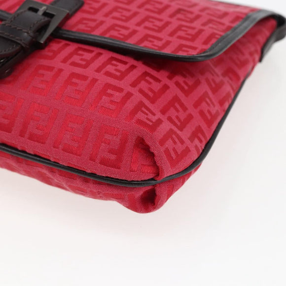 FENDI Zucchino Canvas Shoulder Bag Red Silver Auth 170824