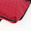 FENDI Zucchino Canvas Shoulder Bag Red Silver Auth 170824-16