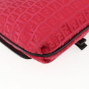 FENDI Zucchino Canvas Shoulder Bag Red Silver Auth 170824-17