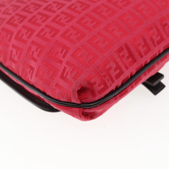 FENDI Zucchino Canvas Shoulder Bag Red Silver Auth 170824
