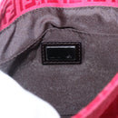 FENDI Zucchino Canvas Shoulder Bag Red Silver Auth 170824-18