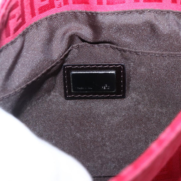 FENDI Zucchino Canvas Shoulder Bag Red Silver Auth 170824