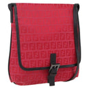 FENDI Zucchino Canvas Shoulder Bag Red Silver Auth 170824-1