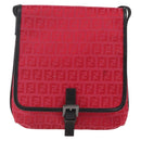 FENDI Zucchino Canvas Shoulder Bag Red Silver Auth 170824-13