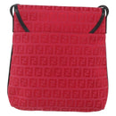 FENDI Zucchino Canvas Shoulder Bag Red Silver Auth 170824-2