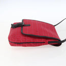 FENDI Zucchino Canvas Shoulder Bag Red Silver Auth 170824-4