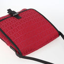 FENDI Zucchino Canvas Shoulder Bag Red Silver Auth 170824-6