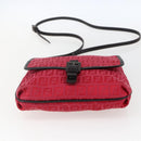 FENDI Zucchino Canvas Shoulder Bag Red Silver Auth 170824-5