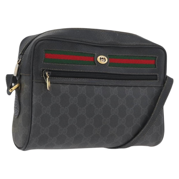GUCCI GG Supreme Web Sherry Line Tasche PVC Schwarz Gold 72 02 088 Auth 170825A