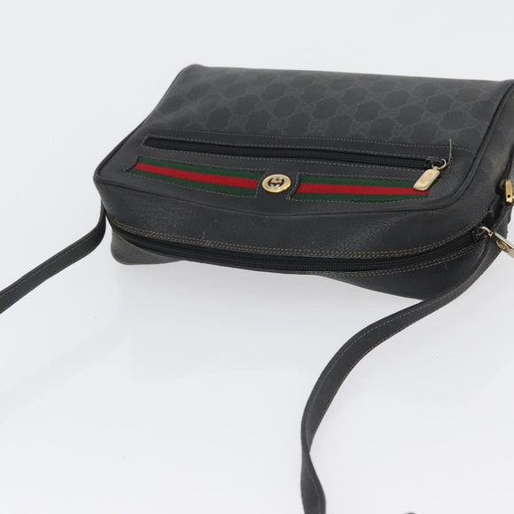 GUCCI GG Supreme Web Sherry Line Tasche PVC Schwarz Gold 72 02 088 Auth 170825A