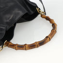 GUCCI Bamboo Shoulder Bag Leather 2way Black Gold 001 1781 1577 Auth 170828-7