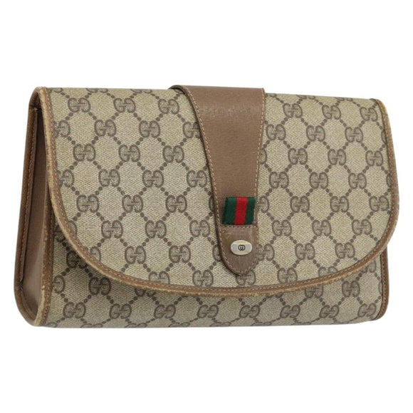 GUCCI GG Supreme Web Sherry Line Clutch Bag PVC Beige Gold 89 01 030 Auth 170838
