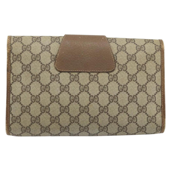 GUCCI GG Supreme Web Sherry Line Clutch Bag PVC Beige Gold 89 01 030 Auth 170838