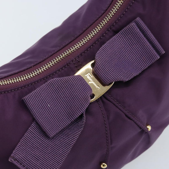 Salvatore Ferragamo Vala Shoulder Bag Nylon Purple Gold Auth 170840A