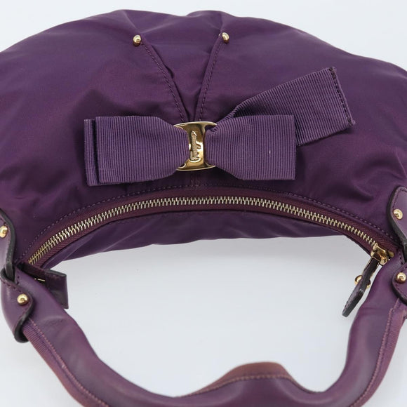 Salvatore Ferragamo Vala Shoulder Bag Nylon Purple Gold Auth 170840A