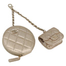 CHANEL Matelasse Coin Purse & AirPods Case Pouch Leather Gold CC Auth 170846SM-1