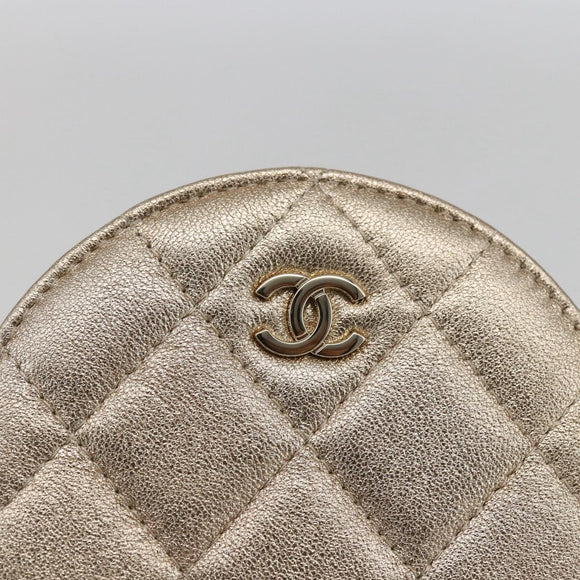 CHANEL Matelasse Coin Purse & AirPods Case Pouch Leather Gold CC Auth 170846SM