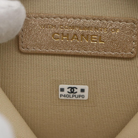 CHANEL Matelasse Coin Purse & AirPods Case Pouch Leather Gold CC Auth 170846SM