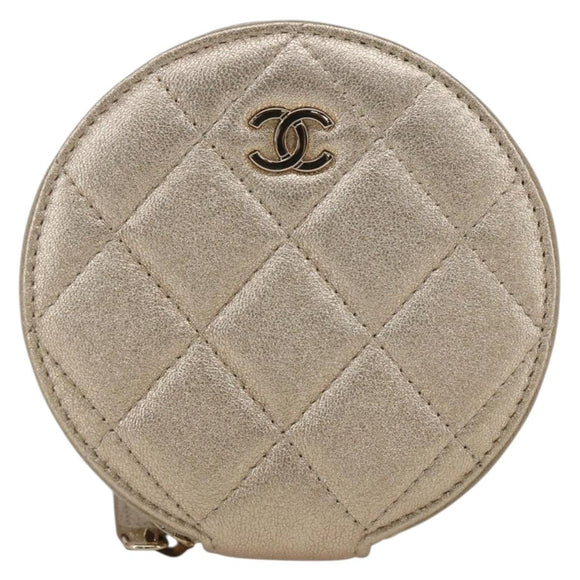 CHANEL Matelasse Coin Purse & AirPods Case Pouch Leather Gold CC Auth 170846SM