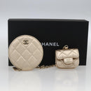 CHANEL Matelasse Coin Purse & AirPods Case Pouch Leather Gold CC Auth 170846SM-28
