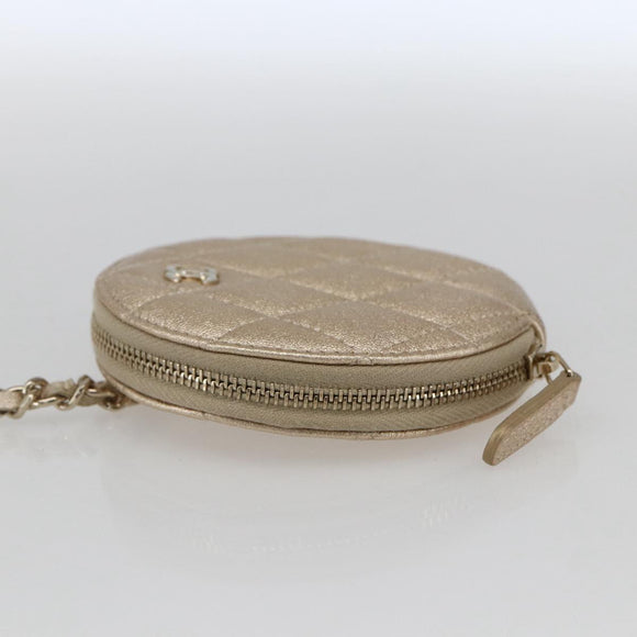 CHANEL Matelasse Coin Purse & AirPods Case Pouch Leather Gold CC Auth 170846SM