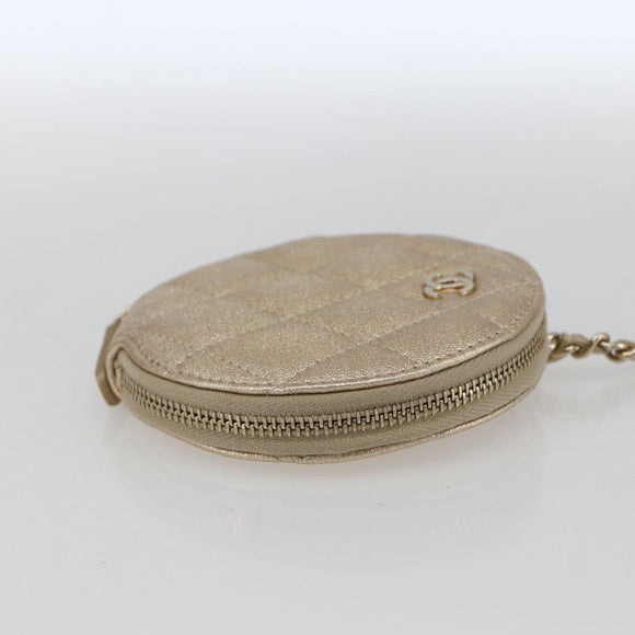CHANEL Matelasse Coin Purse & AirPods Case Pouch Leather Gold CC Auth 170846SM