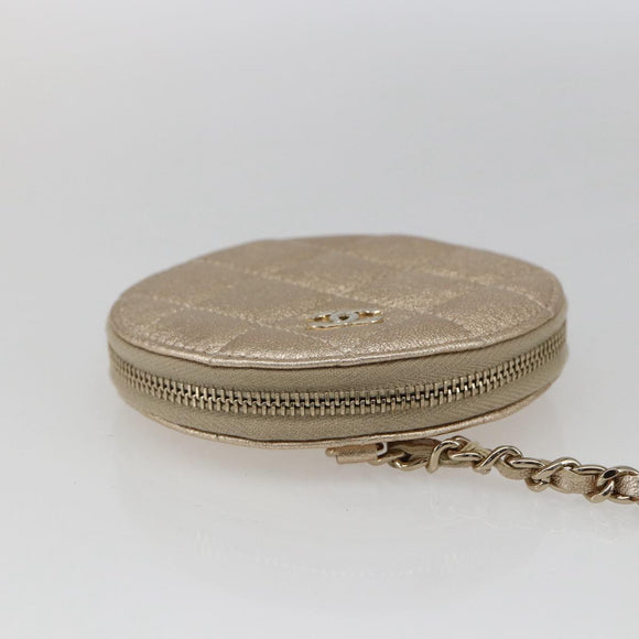 CHANEL Matelasse Coin Purse & AirPods Case Pouch Leather Gold CC Auth 170846SM